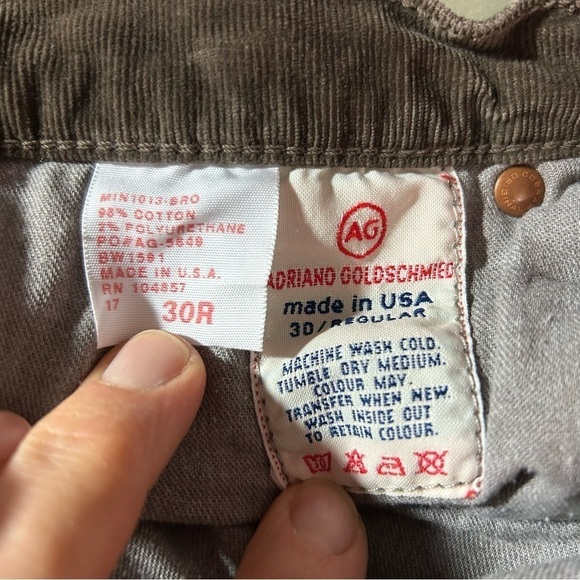 AG Women’s The Angel Corduroy Pants Size 30R Brown - Picture 3 of 5